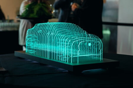 blue acrylic glowing car model